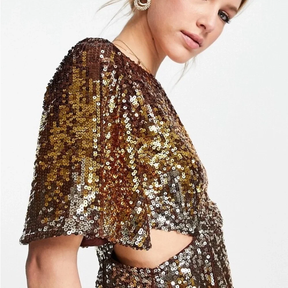 FRENCH CONNECTION Estari Sequin Cutout Gold Ombré Mini Dress - Size 2 - Picture 5 of 15
